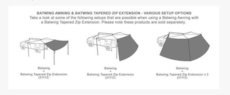 Batwing Tapered Awning Extension Configeration Options