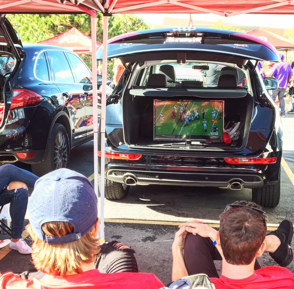 TV in a trunk of the car