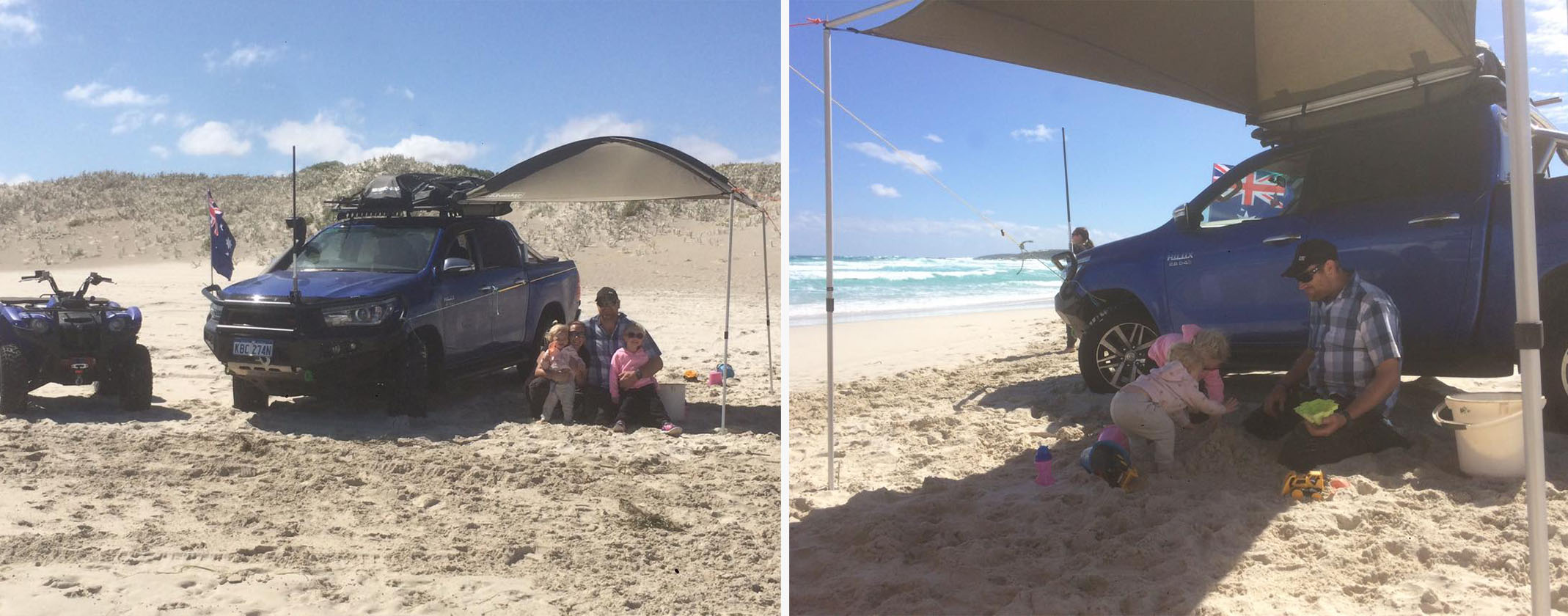 Family in the shade at the beach