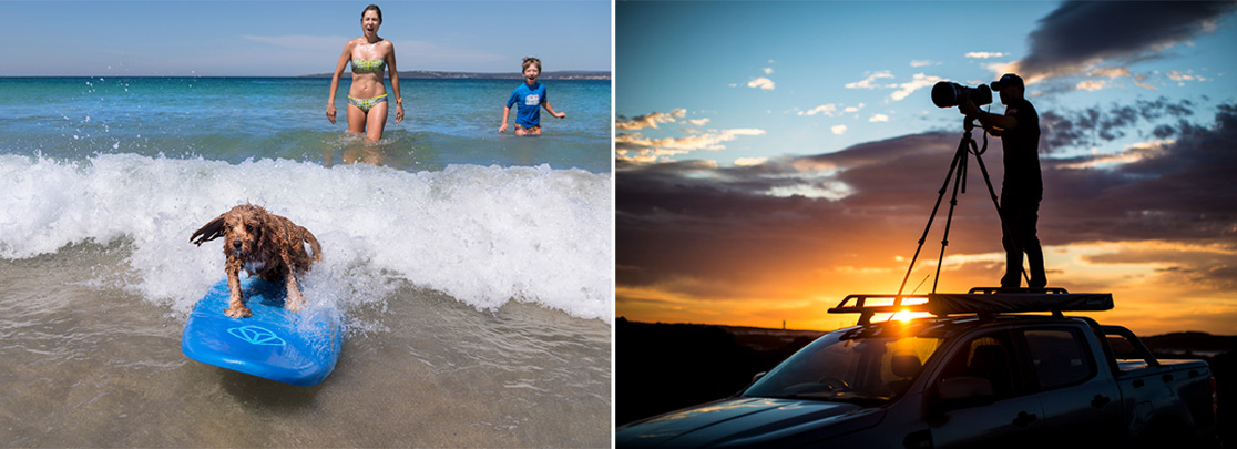 (left) Beach (right) sunset photography on the Pioneer